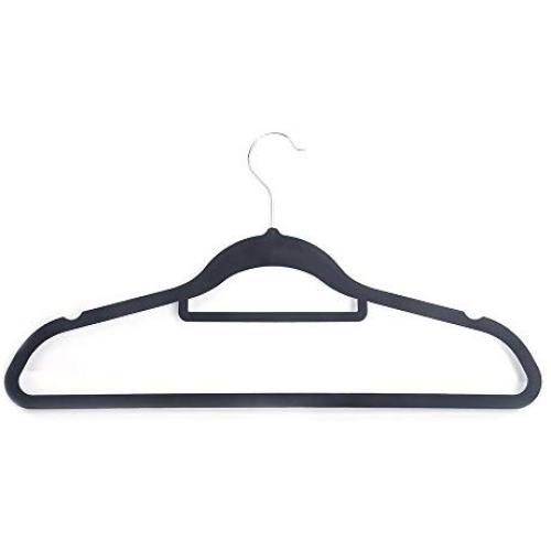 100pcs 450.524.5 Plastic Flocking Clothes Hangers with Rail Black