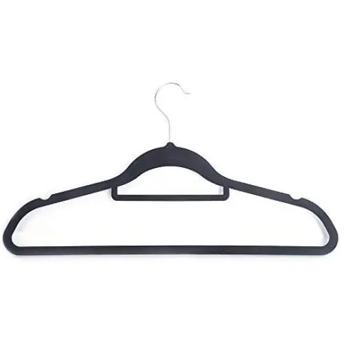 100pcs 450.524.5 Plastic Flocking Clothes Hangers with Rail Black 100pcs 450.524.5 Plastic Flocking Clothes Hangers with Rail Black