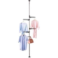 Hershii Portable Indoor Garment Coat Drying Rack Free Standing Clothes Storage Hanger Telescopic Tension Pole DIY Floor to Ceiling Lundry Racks Organizer System, Height Adjustable - Grey