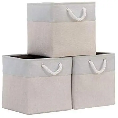 DECOMOMO Foldable Storage Bin [3-Pack] Collapsible Sturdy Cationic Fabric Storage Basket Cube W/Handles for Organizing Shelf Nursery Home Closet (Light Grey and Tranquility, Cube - 13 x 13 x 13)