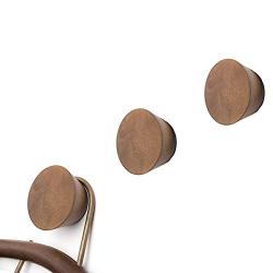 Wall Mounted Decorative Wooden Coat Hook Hat Rack Headphone Scarves Clothes Hanger Organizer Black Walnut,Round,2.36inch,Pack of 3