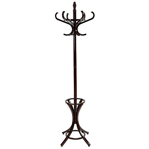 Cxjff Floor Standing Coat Rack Stable Design Hanger Clothes 12 Hooks European Style Easy Install, Wood, 3 Colors (Color : Dark Brown, Size : 27x27x184cm)