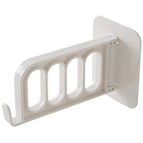 shlutesoy Home Wall Mount Self-Adhesive Foldable Clothes Hanger Organizer Rack Hook Holder - Apricot