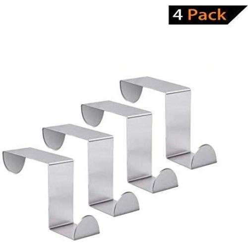 CASUAL 4pcs Over The Door Hook Stainless Steel,Cabinet Clothes Hanger Kitchen Organizer Z Hooks,Storage Organizer Rack Holder Tools,Towels Scarves Keys Hats Hanger Hook (Silver)