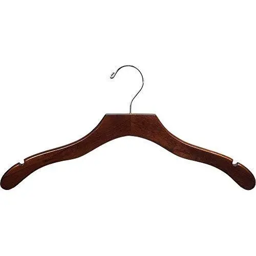 The Great American Hanger Company Wavy Wood Top Hanger, Boxes of 100 Space Saving 17 Inch Wooden Hangers w/Walnut Finish & Chrome Swivel Hook & Notches for Shirt Jacket or Dress The Great American Hanger Company Wavy Wood Top Hanger, Boxes of 100 Space Saving 17 Inch Wooden Hangers w/Walnut Finish & Chrome Swivel Hook & Notches for Shirt Jacket or Dress