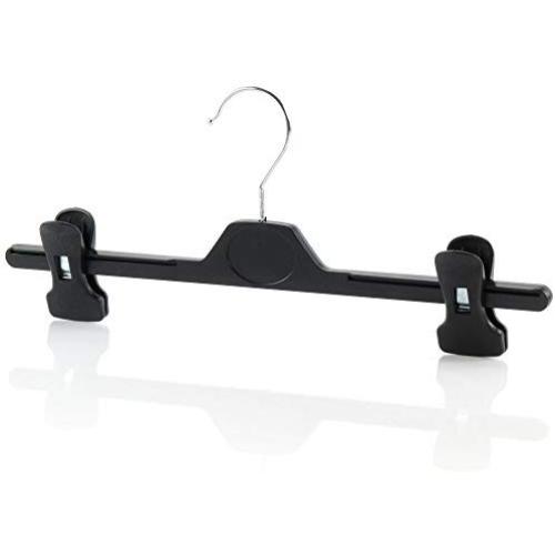 HANGERWORLD 25 Black 13.4inch Plastic Coat Clothes Garment Pants Skirt Hangers with Adjustable Clips