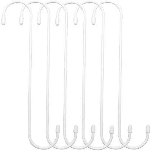 ESFUN 6 Pack 10 inch Extra Large S Hooks White Heavy Duty Plant Hanging Hooks Long S Shaped Extension Hooks for Kitchenware,Utensils,Pergola,Closet,Flower Basket,Garden,Patio,Indoor Outdoor Uses