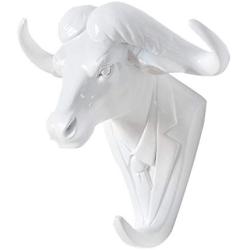 Zhi Jin 1Pc Novelty White Animals Head Hook Wall Adhesive Door Hanger Decor for Clothes Hat Mr.Cattle