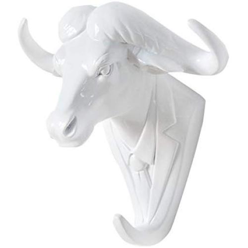 Zhi Jin 1Pc Novelty White Animals Head Hook Wall Adhesive Door Hanger Decor for Clothes Hat Mr.Cattle