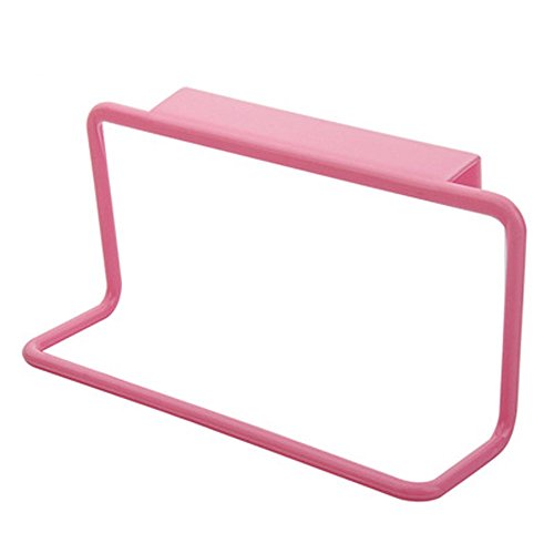 ?Newdiva? Towel Rack Hanging Holder Organizer Bathroom Kitchen Cabinet Cupboard Hanger - Hang on Inside or Outside of Doors, Organize and Hang Hand, Dish, and Tea Towels (pink)