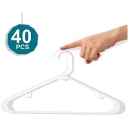 White Plastic Hangers,Everyday Standard Tubular Hangers,Premium Quality Heavy Duty Hangers,Durable and Strong Clothes Hangers,Adult Stylish Simple Suit hangers,Perfect for Shirt,Coat,Dress Pack of 40