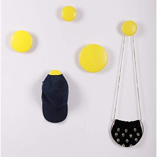 Wall Hooks Coat Hooks 5Pcs Dots Hook Door Hanger Hook for The Wall,Living Room,Bathroom,Home Decor.(Yellow)