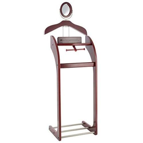 Etienne Alair Clothes Valet Stand for Men with Mirror ? Beautiful Solid Hardwood Suit Hanging System with Trouser Bar, Jacket Hanger, Tray Organizer, Tie & Belt Hook and Shoe Rack, Mahogany