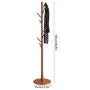 Coat Rack, Wooden Classic Vintage Floor Free Standing Multi-Layer Round Base Hanger Multi-Function Garment Hats Stand Cloth Shelf with 8 Hook for Home, Office, Entryway, Bedroom (Coffee)