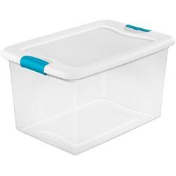 STERILITE 14978006 64 quart/61 L Latching Boxes with Clear Base, White Lid and Colored Latches