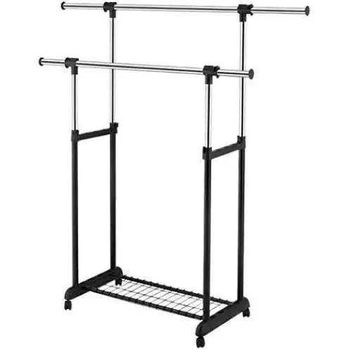 PNPGlobal Double Rail Rolling Garment Rack Adjustable Clothes Drying Hanger Laundry Rack PNPGlobal Double Rail Rolling Garment Rack Adjustable Clothes Drying Hanger Laundry Rack