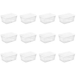 Sterilite 16448012 16 Quart/15 Liter Storage Box, White Lid with Clear Base, 12-Pack