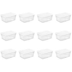 Sterilite 16448012 16 Quart/15 Liter Storage Box, White Lid with Clear Base, 12-Pack