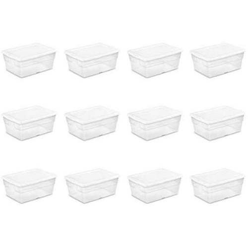 Sterilite 16448012 16 Quart/15 Liter Storage Box, White Lid with Clear Base, 12-Pack