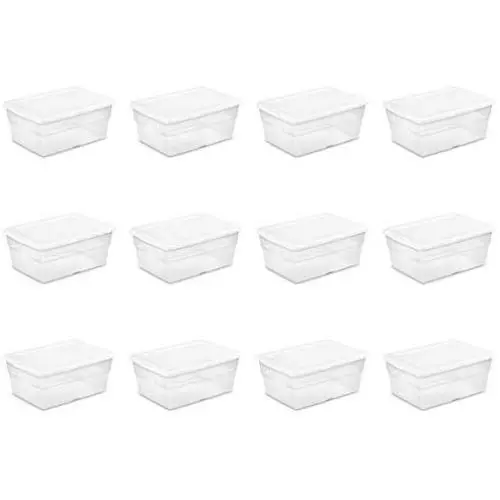 Sterilite 16448012 16 Quart/15 Liter Storage Box, White Lid with Clear Base, 12-Pack Sterilite 16448012 16 Quart/15 Liter Storage Box, White Lid with Clear Base, 12-Pack
