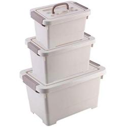 Khaki Plastic Storage Boxes with Brown Handle, 6/11/17 Quart Mix Storage Bin with Latch/Lid 3-Pack, Large Latch Storage Boxes with Sheave, Stackable Storage Plastic Boxes Bin