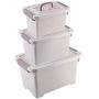 Khaki Plastic Storage Boxes with Brown Handle, 6/11/17 Quart Mix Storage Bin with Latch/Lid 3-Pack, Large Latch Storage Boxes with Sheave, Stackable Storage Plastic Boxes Bin