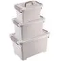Khaki Plastic Storage Boxes with Brown Handle, 6/11/17 Quart Mix Storage Bin with Latch/Lid 3-Pack, Large Latch Storage Boxes with Sheave, Stackable Storage Plastic Boxes Bin