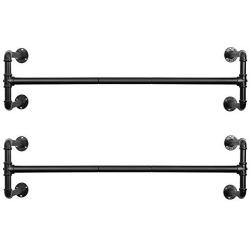 SONGMICS Wall-Mounted Clothes Rack, Set of 2, Industrial Pipe Clothes Hanging Bar, Space-Saving, 43.3 x 11.8 x 11.5 Inches, Holds up to 132 lb, Easy Assembly, for Small Space, Black UHSR64BK-02