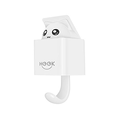 AndYin Cat Hooks Wall Hanger for Key Hook Decorative Adhesive Kitty Hooks Key Holder Coat Rack Utility Hook for Wall Hanging with Bag Coat (White)