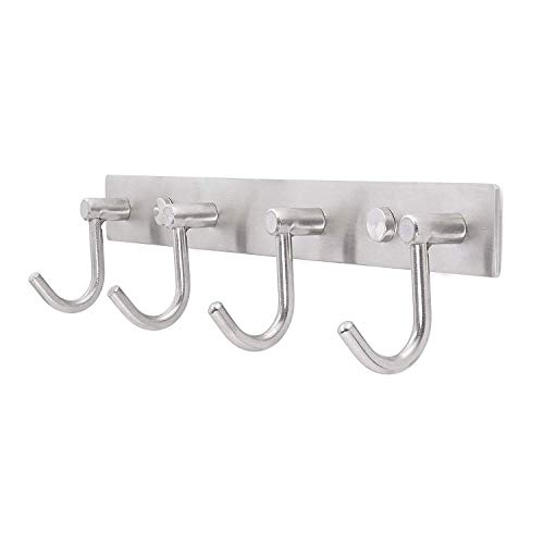 BAOEF Heavy Duty SUS 304 Coat Bath Towel Hanger Rail Bar with 4 Hooks, Brushed Finish, for Bedroom, Bathroom, Foyers, Hallways, Entryway, Great Home, Office Storage & Organization