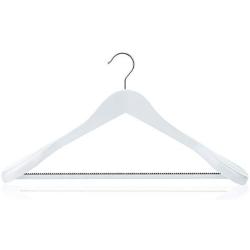 HANGERWORLD 5 White 17.7inch Wooden Coat Clothes Garment Non Slip Pants Bar Hangers Broad Shoulder Support