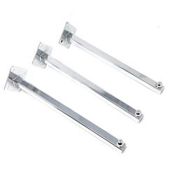 Wallmount 12 Inch Square Tube Chrome Faceout Set of 3 for Retail Merchandising and Home Organization