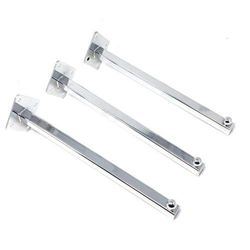 Wallmount 12 Inch Square Tube Chrome Faceout Set of 3 for Retail Merchandising and Home Organization