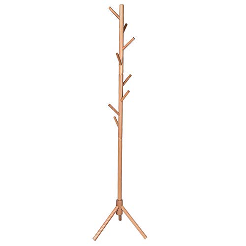Coat Rack 8 Hooks Wooden Coat Rack Free Standing Entryway Natural Sturdy Wood Tree Coat Rack Stand Hanger Holder for Clothes/Scarves/Handbags for Office/Living Room/Bathroom (Khaki)