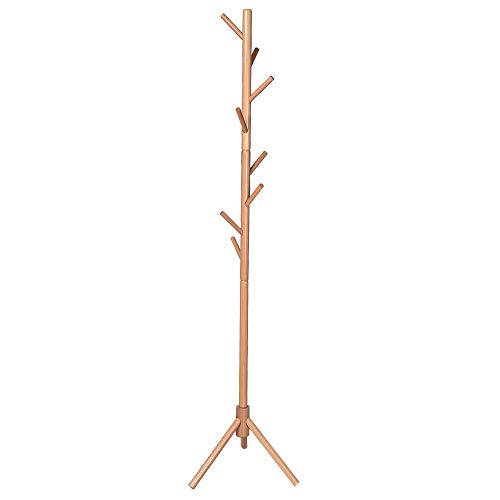 Coat Rack 8 Hooks Wooden Coat Rack Free Standing Entryway Natural Sturdy Wood Tree Coat Rack Stand Hanger Holder for Clothes/Scarves/Handbags for Office/Living Room/Bathroom (Khaki)