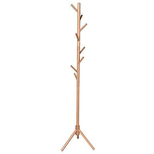 Ellymi Sturdy Iron Art Coat Rack, Hat Jacket Stand Tree Holder Hanger Wood Color Triangle Base Entryway Hall Tree Coat Tree for Hat Clothes Purse Scarves Handbags 50x50x175cm Simple Clothes Rack