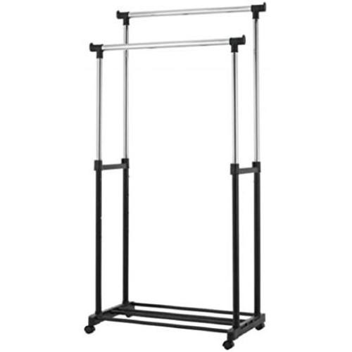 Double Portable Adjustable Heavy Duty Clothes Hanger Rolling Garment Rack