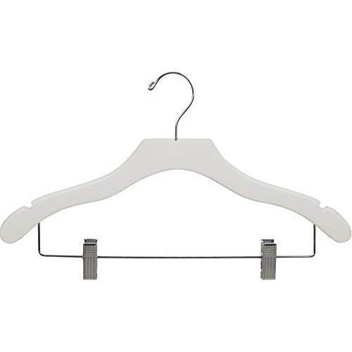 The Great American Hanger Company Wooden Combo White Finish Hanger with Clips and Notches (Box of 25)