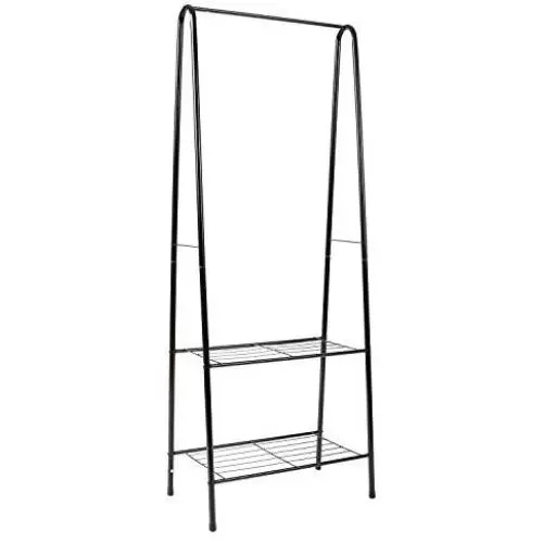 Homebi Garment Rack Metal Clothing Rack Coat Organizer Laundry Closet Storage Entrway Shelving Unit with Hanger and 2-Tier Durable Shelf for Shoes Clothes Storage in Black, 23.6”Wx13.19”Dx63”H