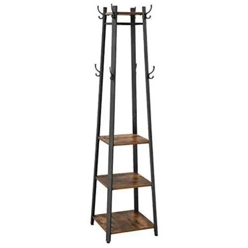 VASAGLE Industrial Coat Rack, Coat Stand with 3 Shelves, Hall Trees Free Standing with Hooks and Clothes Rail, Metal Frame ULCR80X VASAGLE Industrial Coat Rack, Coat Stand with 3 Shelves, Hall Trees Free Standing with Hooks and Clothes Rail, Metal Frame ULCR80X