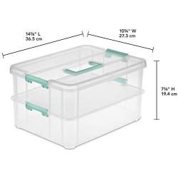 Sterilite 14228604 Stack & Carry 2 Layer Handle Box, Clear Base with Colored Handle and Latches, 4-Pack