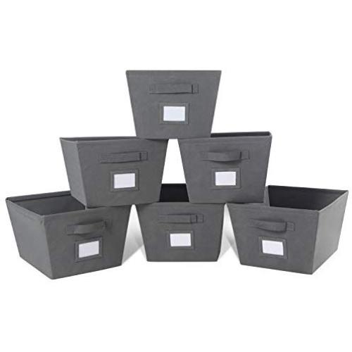 MAX Houser Fabric Cloth Storage Bins,Foldable Storage Cubes Organizer Baskets with Dual Handles for Home Bedroom Storage,Set of 6(Grey)