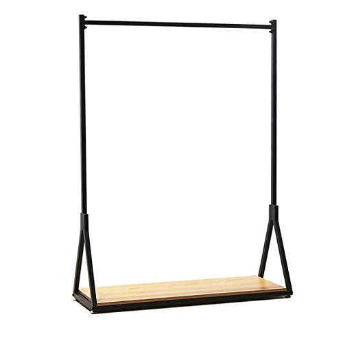 FURVOKIA Modern Simple Heavy Duty Metal Rolling Garment Rack,Retail Display Clothing Rack,Wrought Iron Single Rod Floor-Standing Hangers Clothes Shelves (Black Square Tube with Wood, 47.2 L)