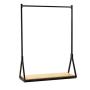 FURVOKIA Modern Simple Heavy Duty Metal Rolling Garment Rack,Retail Display Clothing Rack,Wrought Iron Single Rod Floor-Standing Hangers Clothes Shelves (Black Square Tube with Wood, 47.2 L)