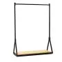 FURVOKIA Modern Simple Heavy Duty Metal Rolling Garment Rack,Retail Display Clothing Rack,Wrought Iron Single Rod Floor-Standing Hangers Clothes Shelves (Black Square Tube with Wood, 47.2 L)