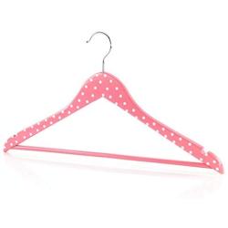 HANGERWORLD 10 Pink Polka Dot 17.7inch Wooden Notched Coat Clothes Garment Pants Bar Hangers