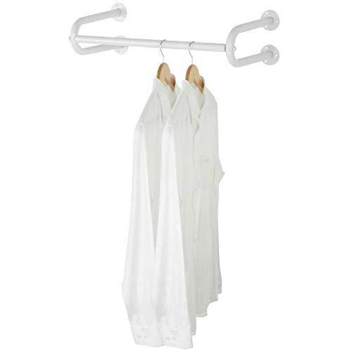 MyGift 24-Inch White Metal Wall-Mounted Garment Hanging Bar