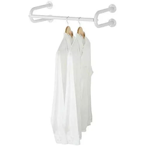 MyGift 24-Inch White Metal Wall-Mounted Garment Hanging Bar MyGift 24-Inch White Metal Wall-Mounted Garment Hanging Bar