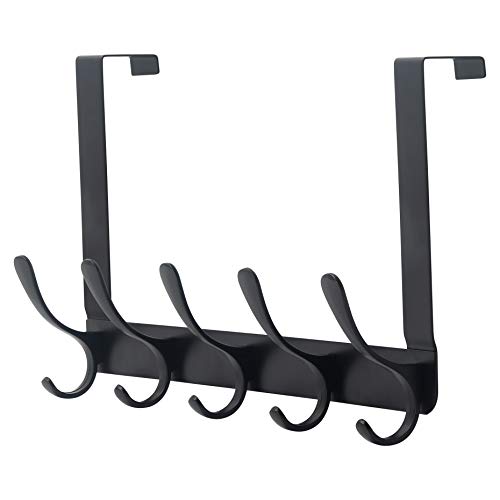 SKOLOO Over The Door Hook Rack, 5 Door Hanger Hooks for Clothes Towels Coat, Over The Door Coat Rack (Black) SKOLOO Over The Door Hook Rack, 5 Door Hanger Hooks for Clothes Towels Coat, Over The Door Coat Rack (Black)