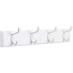 SONGMICS Wooden Wall-Mount Coat Rack with 4 Metal Hooks, 16 Inch Coat Hook Rail for Hallway Bathroom Closet Room, White ULHR23WT